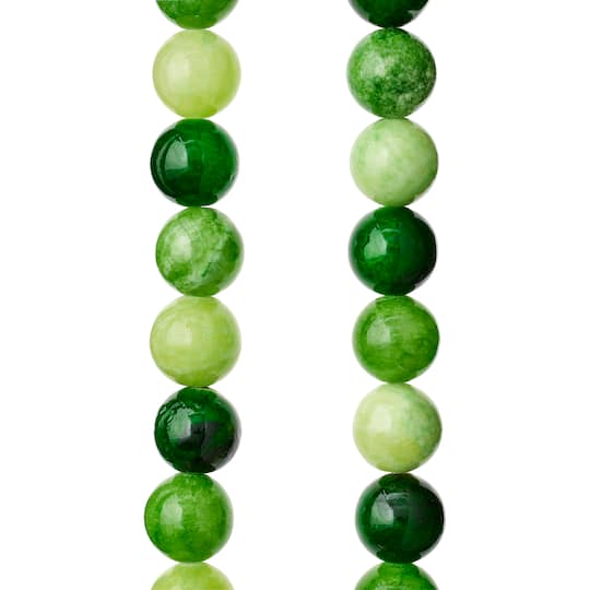 12 Pack: 10mm Round Green Semi-Precious Beads by Bead Landing™